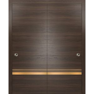 Sliding Closet Bypass Doors | Planum 2010 Chocolate Ash and Aluminum Strips | Sturdy Top Mount Rails Moldings Trims Hardware Set | Wood Solid Bedroom Wardrobe Doors