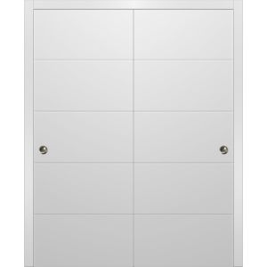 Sliding Closet Bypass Doors | Planum 0770 Painted White Matte | Sturdy Rails Moldings Trims Hardware Set | Wood Solid Bedroom Wardrobe Doors