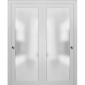 Planum 2102 Interior Modern Closet Bypass Doors White Silk with Tracks Pulls Hardware