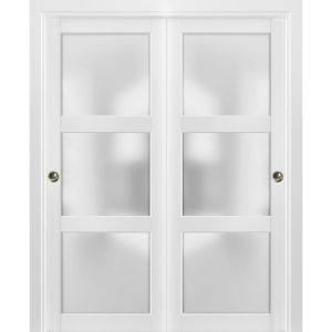 Sliding Closet Bypass Doors with hardware | Lucia 2552 with Frosted Glass | Sturdy Rails Moldings Trims Set | Kitchen Lite Wooden Solid Bedroom Wardrobe Doors