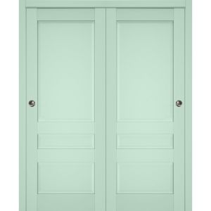 Sliding Closet Bypass Doors | Veregio 7411 Oliva| Sturdy Rails Moldings Trims Hardware Set | Wood Solid Bedroom Wardrobe Doors 