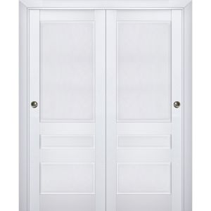 Sliding Closet Bypass Doors | Veregio 7411 White Silk | Sturdy Rails Moldings Trims Hardware Set | Wood Solid Bedroom Wardrobe Doors 