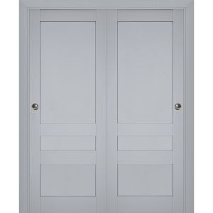 Sliding Closet Bypass Doors | Veregio 7411 Matte Grey | Sturdy Rails Moldings Trims Hardware Set | Wood Solid Bedroom Wardrobe Doors 