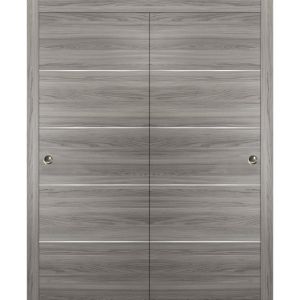 Sliding Closet Bypass Doors with hardware | Planum 0020 Ginger Ash | Sturdy Rails Moldings Trims Hardware Set | Modern Wood Solid Bedroom Wardrobe Doors