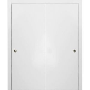 Planum 0010 Interior Closet Sliding Solid Wood Bypass Doors White Silk with Track Hardware Set