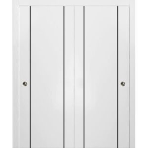 Sliding Closet Bypass Doors | Planum 0017 White Silk | Sturdy Top Mount Rails Moldings Trims Hardware Set | Wood Solid Bedroom Wardrobe Doors-36" x 80" (2* 18x80)