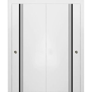 Sliding Closet Bypass Doors | Planum 0011 White Silk | Sturdy Top Mount Rails Moldings Trims Hardware Set | Wood Solid Bedroom Wardrobe Doors
