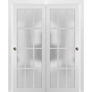 Sliding Closet 12 Lites Bypass Doors | Felicia 3312 White Silk | Sturdy Rails Moldings Trims Hardware Set | Wood Solid Bedroom Wardrobe Doors -36" x 80" (2* 18x80)