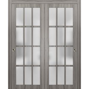 Sliding Closet 12 Lites Bypass Doors | Felicia 3312 Ginger Ash | Sturdy Rails Moldings Trims Hardware Set | Wood Solid Bedroom Wardrobe Doors -36" x 80" (2* 18x80)