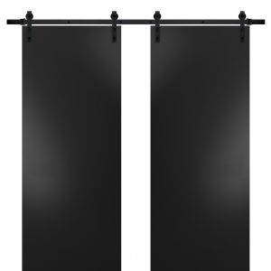 Sturdy Double Barn Door with Hardware | Planum 0010 Matte Black | 13FT Rail Hangers Heavy Set | Modern Solid Panel Interior Doors