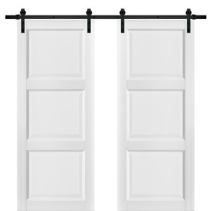 Sliding Double Barn Doors with Hardware | Lucia 2661 White Silk | 13FT Rail Hangers Sturdy Set | Pantry Kitchen 3-Panel Wooden Solid Panel Interior Hall Bedroom Bathroom Door