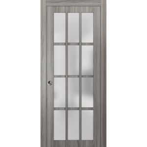 Sliding French Pocket Door with 12 Lites | Felicia 3312 Ginger Ash | Kit Trims Rail Hardware | Solid Wood Interior Bedroom Sturdy Doors -18" x 80"