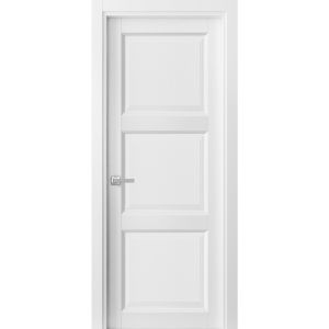 Pantry Kitchen 3-Panels Door with Hardware | Lucia 2661 White Silk | Single Panel Frame Trims | Bathroom Bedroom Sturdy Doors 