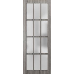 Slab Barn Door Panel Frosted Glass 12 Lites | Felicia 3312 Ginger Ash Grey | Sturdy Finished Doors | Pocket Closet Sliding -18" x 80"