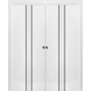 Sliding Closet Double Bi-fold Doors | Planum 0016 White Silk | Sturdy Tracks Moldings Trims Hardware Set | Wood Solid Bedroom Wardrobe Doors 
