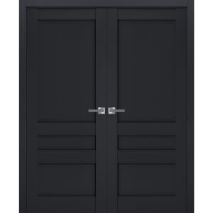 Interior Solid French Double Doors | Veregio 7411 Antracite | Wood Solid Panel Frame Trims | Closet Bedroom Sturdy Doors 