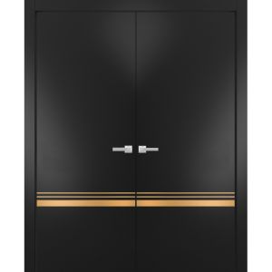 Solid French Double Doors | Planum 2010 Matte Black | Wood Solid Panel Frame Trims | Closet Bedroom
