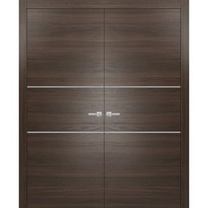 Solid French Double Doors | Planum 0110 Chocolate Ash | Wood Solid Panel Frame Trims | Closet Bedroom