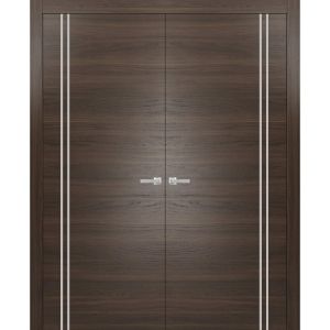 Solid French Double Doors | Planum 0310 Chocolate Ash | Wood Solid Panel Frame Trims | Closet Bedroom
