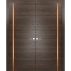 Solid French Double Doors | Planum 1010 Chocolate Ash | Wood Solid Panel Frame Trims | Closet Bedroom