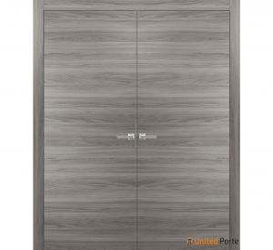 Solid French Double Doors | Planum 0012 Ginger Ash | Wood Solid Panel Frame Trims | Closet Bedroom