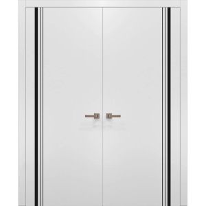 Solid French Double Doors | Planum 0011 White Silk | Wood Solid Panel Frame Trims | Closet Bedroom