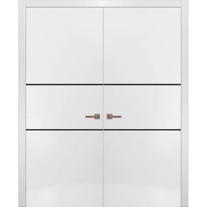 Solid French Double Doors | Planum 0014 White Silk | Wood Solid Panel Frame Trims | Closet Bedroom