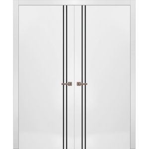 Solid French Double Doors | Planum 0016 White Silk | Wood Solid Panel Frame Trims | Closet Bedroom