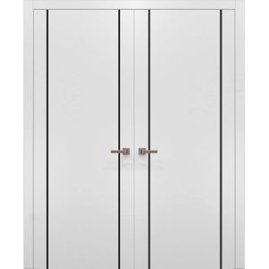Solid French Double Doors | Planum 0017 White Silk | Wood Solid Panel Frame Trims | Closet Bedroom-36" x 80" (2* 18x80)
