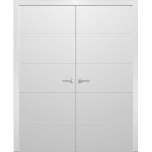 Planum Solid French Double Doors | Planum 0770 Painted White Matte | Wood Solid Panel Frame Trims | Closet Bedroom Sturdy Doors 