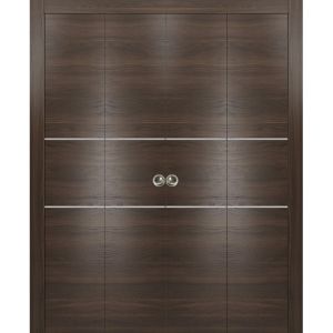 Sliding Closet Double Bi-fold Doors | Planum 0110 Chocolate Ash | Sturdy Tracks Moldings Trims Hardware Set | Wood Solid Bedroom Wardrobe Doors 