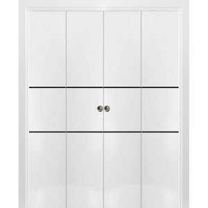 Sliding Closet Double Bi-fold Doors | Planum 0014 White Silk | Sturdy Tracks Moldings Trims Hardware Set | Wood Solid Bedroom Wardrobe Doors 
