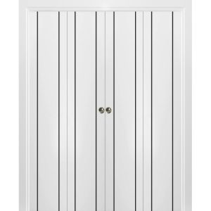 Sliding Closet Double Bi-fold Doors | Planum 0017 White Silk | Sturdy Tracks Moldings Trims Hardware Set | Wood Solid Bedroom Wardrobe Doors 