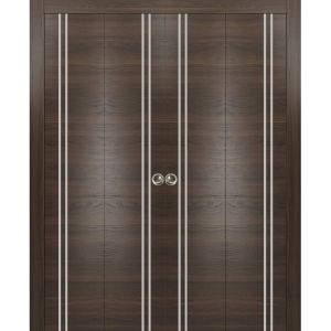 Sliding Closet Double Bi-fold Doors | Planum 0310 Chocolate Ash | Sturdy Tracks Moldings Trims Hardware Set | Wood Solid Bedroom Wardrobe Doors 