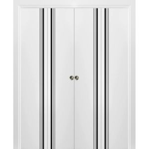 Sliding Closet Double Bi-fold Doors | Planum 0011 White Silk | Sturdy Tracks Moldings Trims Hardware Set | Wood Solid Bedroom Wardrobe Doors 