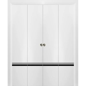 Sliding Closet Double Bi-fold Doors | Planum 0012 White Silk | Sturdy Tracks Moldings Trims Hardware Set | Wood Solid Bedroom Wardrobe Doors 