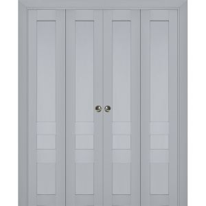 Sliding Closet Double Bi-fold Doors | Veregio 7411 Matte Grey | Sturdy Tracks Moldings Trims Hardware Set | Wood Solid Bedroom Wardrobe Doors 