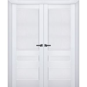 Interior Solid French Double Doors | Veregio 7411 White Silk | Wood Solid Panel Frame Trims | Closet Bedroom Sturdy Doors 