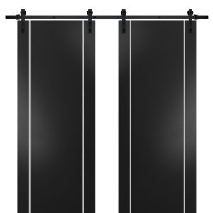 Sturdy Double Barn Door with Hardware | Planum 0410 Matte Black | 13FT Rail Hangers Heavy Set | Modern Solid Panel Interior Doors