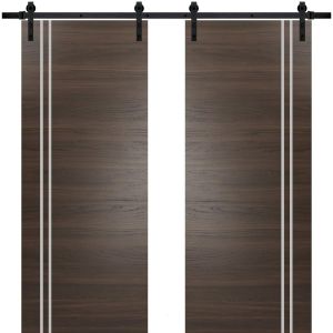 Sturdy Double Barn Door with Hardware | Planum 0310 Chocolate Ash | 13FT Rail Hangers Heavy Set | Modern Solid Panel Interior Doors