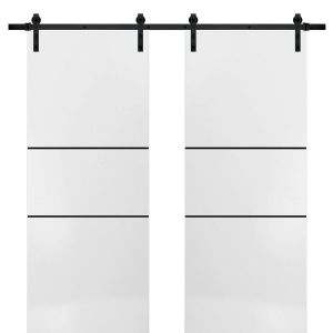 Sturdy Double Barn Door with Hardware | Planum 0014 White Silk | 13FT Rail Hangers Heavy Set | Modern Solid Panel Interior Doors