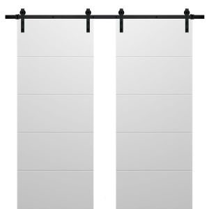 Sliding Double Barn Doors with Hardware | Planum 0770 Painted White Matte | 13FT Rail Hangers Sturdy Set | Modern Solid Panel Interior Hall Bedroom Bathroom Door