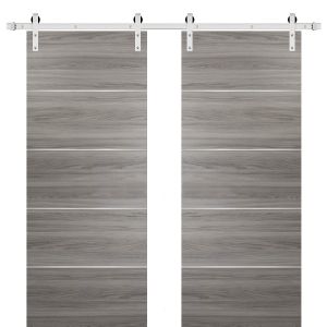 Sliding Double Barn Doors with Hardware | Planum 0020 Ginger Ash | 13FT Rail Hangers Sturdy Set | Modern Solid Panel Interior Hall Bedroom Bathroom Door