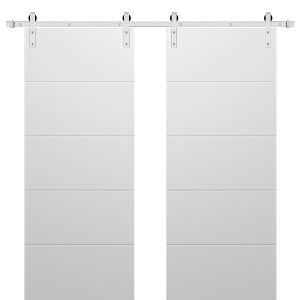 Sliding Double Barn Doors with Hardware | Planum 0770 Painted White Matte | Silver 13FT Rail Hangers Sturdy Set | Modern Solid Panel Interior Hall Bedroom Bathroom Door ? United Porte