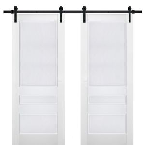 Sturdy Double Barn Door | Veregio 7411 White Silk | 13FT Rail Hangers Heavy Set | Solid Panel Interior Doors