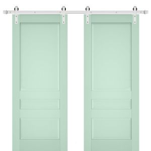Sturdy Double Barn Door | Veregio 7411 Oliva | Silver 13FT Rail Hangers Heavy Set | Solid Panel Interior Doors