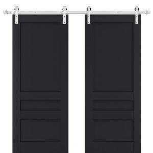 Sturdy Double Barn Door | Veregio 7411 Antracite | Silver 13FT Rail Hangers Heavy Set | Solid Panel Interior Doors