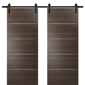 Sliding Double Barn Doors with Hardware | Planum 0020 Chocolate Ash | 13FT Rail Hangers Sturdy Set | Modern Solid Panel Interior Hall Bedroom Bathroom Door