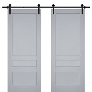 Sturdy Double Barn Door | Veregio 7411 Matte Grey | 13FT Rail Hangers Heavy Set | Solid Panel Interior Doors