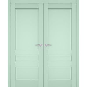 Interior Solid French Double Doors | Veregio 7411 Oliva | Wood Solid Panel Frame Trims | Closet Bedroom Sturdy Doors 